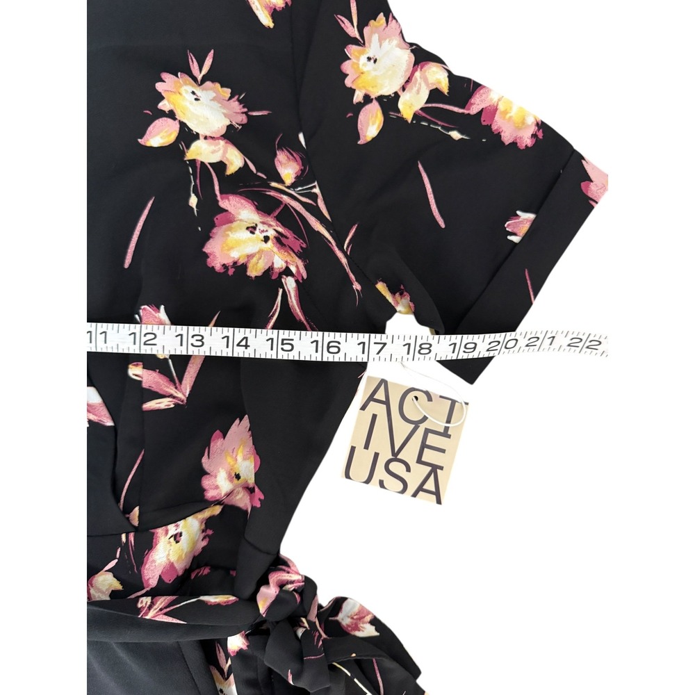 Active USA Floral Print Jumpsuit Wide Leg V Neck Black Casual Medium/Large NWT - Picture 14 of 15